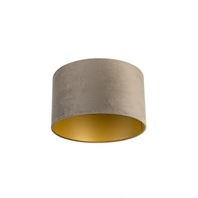 Imagen de QAZQA Clásico/Antiguo Algodón Pantalla terciopelo visón/oro 35/35/20, lámpara colgante,Pantalla de pie