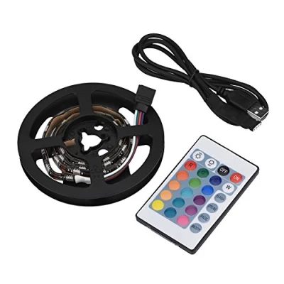 Imagen de Diyeeni tira de luces LED 50 cm RGB USB, control remoto IR, ángulo luz amplio 120 USB a prueba agua con 24 teclas(0.5m)