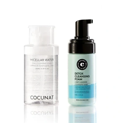 Imagen de COCUNAT Set de Doble Limpieza Agua Micelar y Espuma Limpiadora Detox Limpia, Tonifica Desmaquilla Cierra los Poros Sin Sulfatos 200 ml + 125