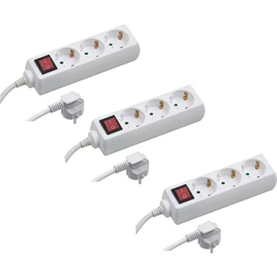 Imagen de Meister Regleta de 3 enchufes Juego Cable 1,4 m Blanco con Interruptor IP20 para Interiores/Regleta/Regleta múltiple/Enchufe Mesa/Tido / 7430590