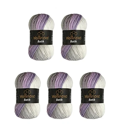 Imagen de Wollbiene Batik 5 ovillos de 100 g, 500 gramos, multicolor con degradado, (5990 rosa, gris y blanco)