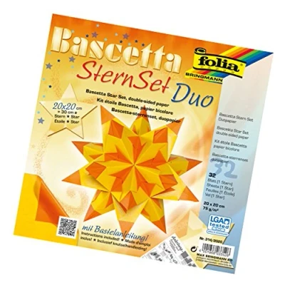 Imagen de Folia 314/2020 Bascetta Duo Set de papeles transparentes 20 x cm para construcción estrellas (32 hojas) color amarillo / naranja [Importado Alemania]