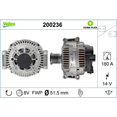Imagen de VALEO 200236 Alternador 14V 180A MERCEDES BENZ: Clase ML, R, G SUV