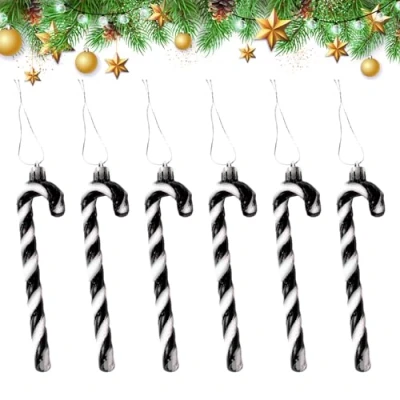 Imagen de YEJAHY 6 colgantes decorativos para árbol de Navidad, bastones caramelo Navidad (negro)