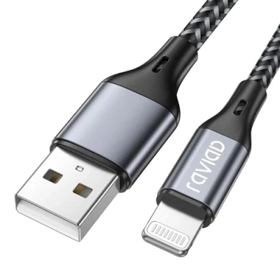 Imagen de RAVIAD Cable Cargador iPhone, [MFi Certificado] 1.2M iPhone Carga Rápida Nylon Trenzado Compatible con 14 13 12 11 XS MAX XR X 8 Plus 7 6S 6 5 5S 5C SE Gris