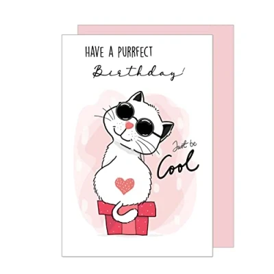 Imagen de Edition Seidel Tarjeta de felicitación cumpleaños premium con sobre. Billet Happy Birthday para mujer niñas adolescentes chica humor divertido gato corazón (G3458 SW023)