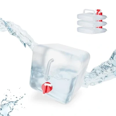 Imagen de Relaxdays Bidón Plegable, Grifo &amp; Tapón de Rosca, Garrafa Camping, Sin BPA, 5L, 4 Uds., Transparente Rojo