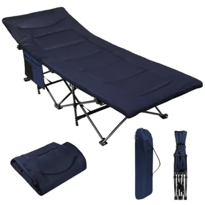 Imagen de ALPIDEX Cama Camping hasta 200 kg Bolsillo Lateral Cómodo Acolchado Suave Invitados Plegable Tumbona Jardín Playa Viajar, Color:Blue