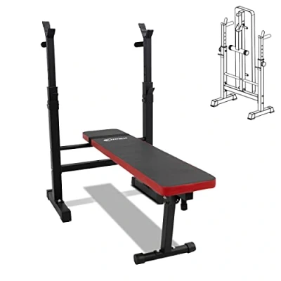 Imagen de Banco de pesas con soporte para barra plegable, ajustable, multifunción, levantamiento