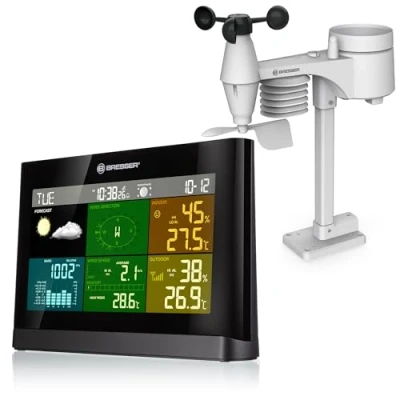 Imagen de Bresser 7002550QT5000 Estación Meteorológica radiocontrolada con sensor exterior, centro meteorológico 5 en 1 (temperatura, presión atmosférica, humedad, anemómetro, pluviómetro), gris