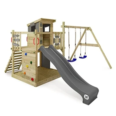 Imagen de WICKEY Parque Infantil de Escalada Smart Camp con Columpio y tobogán Antracita, Torre para niños al Aire Libre arenero, Escalera Accesorios Juego el jardín