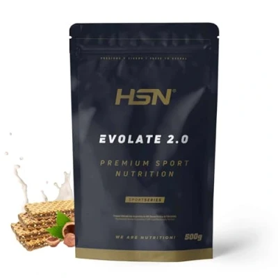 Imagen de Aislado de Proteína Suero HSN Evolate 2.0 Barquillo Crema Avellana 500g = 17 Tomas por Envase Whey Protein Isolate CFM + Enzimas Digestivas No GMO, Vegetariano, Sin Gluten ni Soja