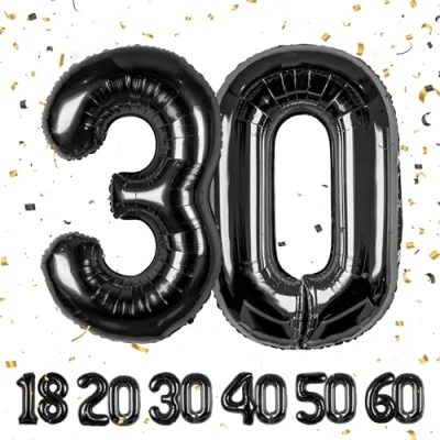 Imagen de Globos de Cumpleãnos Numeros 30 Noir,101 CM Globo Gigantes Grandes Decoracion,Globo Numero Niño Niña Adultos decorazione,Vuelan con Helio
