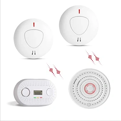 Imagen de fxo Alarma de Fumo, Calor y Monóxido Carbono Sistema contra Incendios para el Hogar 1 Calentador inalámbrico, 2 Detector óptico Humo CO
