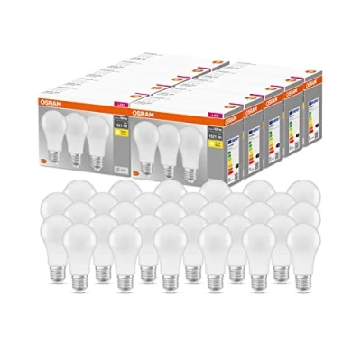 Imagen de OSRAM LED Base Classic A, en forma de bombilla con casquillo E27, No regulable, Sustituye a 100 vatios, Mate, Blanco cálido 2700 Kelvin, 10 x paquete 3