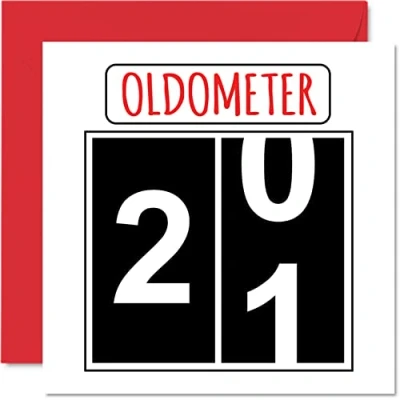 Imagen de Divertidas tarjetas de cumpleaños número 21 para hombres y mujeres Oldometer Tarjeta feliz hijo, hija, hermano, hermana, nieto, nieta, sobrino, tío, felicitación