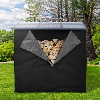 Imagen de ML Design Funda para Estante de Leña LxAl 240x165 cm Negro Protección Poliéster Contra la Intemperie Cubierta Almacenamiento Troncos Apilados 185x185cm Lona con Cremallera y Correas Cosidas