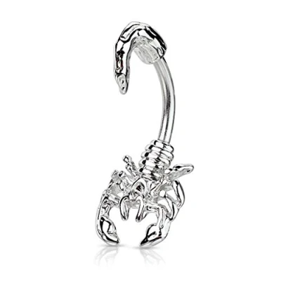 Imagen de Piercing para el ombligo y vientre, bola de escorpión, Acero quirúrgico inoxidable, antialérgico, plátano, barbell SCORPIO, plateado, aleado