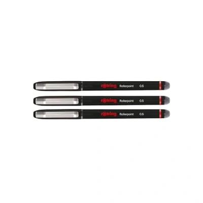 Imagen de rOtring Bolígrafo roller Punta de aguja (0.5 mm) para escritura precisa Tinta negra 3 unidades