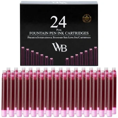 Imagen de Wordsworth &amp; Black Paquete De 24 Recambios Tinta Para Pluma Estilográfica Cartuchos Rosa Tamaño Estándar Internacional Longitud Aprox. 1,5&quot; Diámetro La Base 0,24&quot;