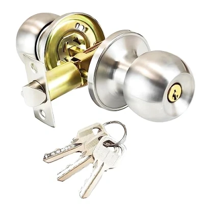 Imagen de Qrity Acero Inoxidable Tirador de puerta Lock Lockset para entrada o Paso, Entrance, La Base Cobre, Tamaño Pestillo 60 / 70mm