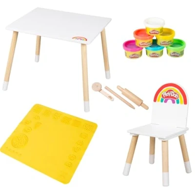 Imagen de roba x Play Doh Set de Asientos creativos Juego en Madera FSC con 6 Botes plastilina, 3 Herramientas, tapete 3D y combinación Mesa Silla. Regalo Ideal para niños Mayores años