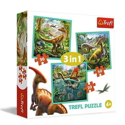 Imagen de Trefl Die außergewöhnliche Welt Der Dinosaurier de 20 a 50 Piezas, 3 Conjuntos, para niños Partir 4 años Puzzle, Color el increíble Mundo los Dinosaurios, 20x19,5cm