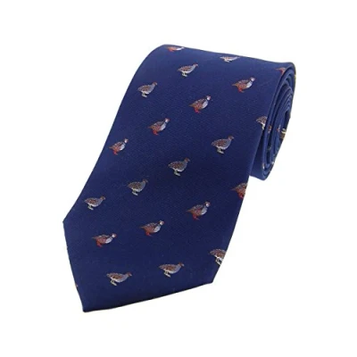 Imagen de Corbata de seda tejida Soprano Grouse y Perdiz para disparar el día del juego, estándar, azul