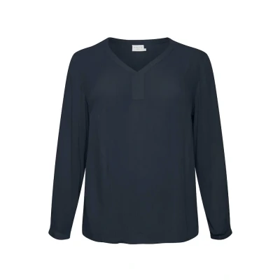 Imagen de Kaffe Curve Women&#039;s Plus Size Blouse Long Sleeves V Neck Blusa, Midnight Marine, 44 De Las Mujeres