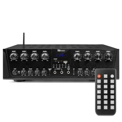 Imagen de Power Dynamics PV280BT Amplificador de audio multizona 8 zonas y 100 W, multihabitación con Bluetooth, reproductor MP3 USB/SD, entrada óptica, doméstico