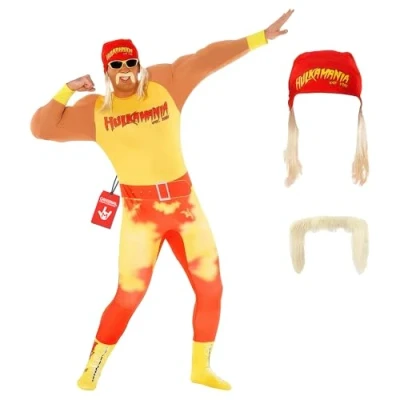 Imagen de Morph Oficial WWE Disfraz Hulk Hogan Hombre, Adulto De Lucha Libre, Despedida Soltero, Carnaval Hombre Talla L