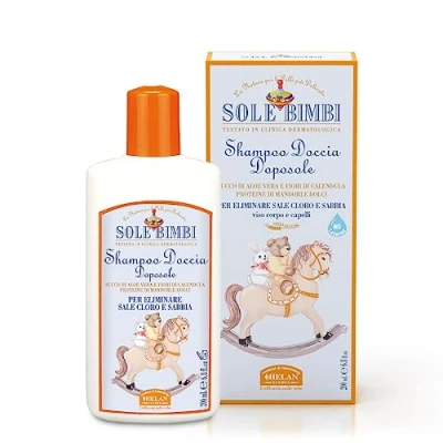 Imagen de Helan, Sole Bimbi, Gel de Ducha After Sun Niños, Champú Niños con Almendras Dulces Crema Hidratante Bebe Áloe Vera Baño y Champu Reconstituyente Flores Caléndula 200 ml