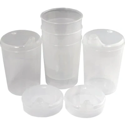 Imagen de Taza con Boquilla 250ML Set 5 Bases + 10 Tapa (Apertura Piezas 12 x 10mm y 4 4mm) en Diferent. Colores Von Medi Inn transparente, Trinköffnung: mm