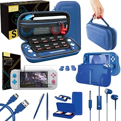 Imagen de Orzly Accesorios para Nintendo Switch Lite Pack Incluye: Protectores de Pantalla &amp; Funda Consola, Comfort Grip, Cable USB, Auriculares y más.. [Naranja]