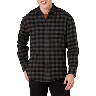 Imagen de Amazon Essentials Camisa de franela, manga larga (Disponible en Tallas Grandes) Hombre, Color Carbón Cuadros Vichy Grandes, M