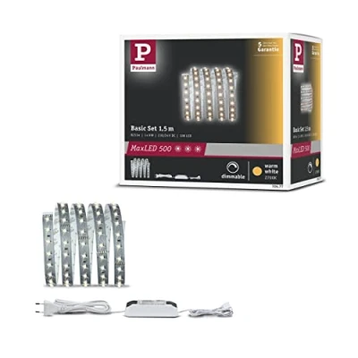 Imagen de Paulmann 705.77 Juego básico Function MaxLED 500 1,5 m blanco cálido 10 W 230/24 V 20 VA plata 70577 Tira de luz LED, cinta luz, tubo luminoso