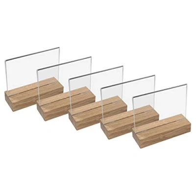 Imagen de HMF 46941 Soporte de Sobremesa Acrílico con Base Madera 5 Piezas DIN A6 Apaisado Transparente