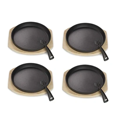 Imagen de ECHTWERK Juego de 4 sartenes hierro fundido con tabla servir, Mango extraíble, Ya cocidas, Aptas para hornos, parrillas y barbacoas, Ø 25 cm
