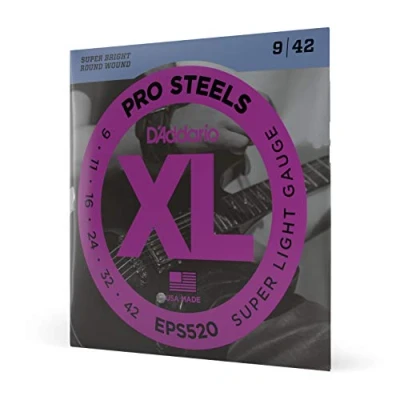 Imagen de D&#039;Addario Cuerdas de Guitarra ProSteels Eléctrica Round Wound Brighter, Crunchier, Increased Sustain EPS520 Super Light, 9 42