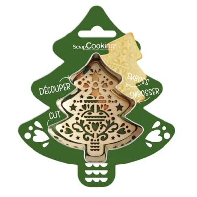 Imagen de ScrapCooking Kit de cortadora y embosador madera árbol Cortador galletas acero inoxidable para en relieve Molde accesorios pastelería con mantequilla 2092