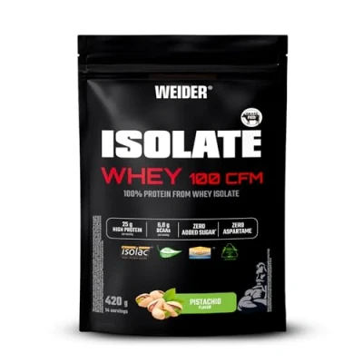 Imagen de Weider Isolate Whey 100CFM (420g) Sabor Pistacho. 100% Aislado de Proteína Suero Leche, 25g Proteína/porción, Con Enzimas, Sin Azúcar Añadido, Aspartamo, Bajo en Grasa