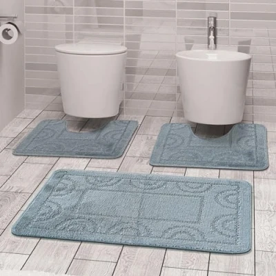 Imagen de Comart, Nicole Juego Completo de 3 Piezas para baño, Secado rápido, Base Antideslizante látex, Color Liso, la Ducha y bañera, Inodoro bidé, Lavable a máquina, Gris