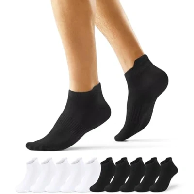 Imagen de EKSHER 10 Pares Calcetines Tobilleros Hombre Verano Cortos Mujer Deporte Algodón Algodon Deportivos Running Antiampollas Finos Negro Negros Blanco Blancos 43 46