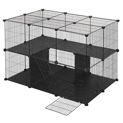 Imagen de EUGAD Recinto para Cobayas Parque Conejos Vallas Jaula Mascotas Hámster Gatito Cachorros con Puerta DIY Negro 38 Paneles (35x35cm/panel) 105 x 70 cm 0020WL