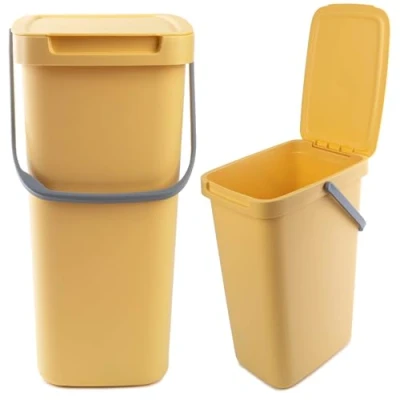 Imagen de KADAX cubo de basura plástico con tapa y asa, rectangular abatible (amarillo, 12 L)