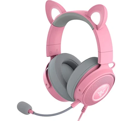 Imagen de Auriculares gaming Razer Kraken Kitty V2 Pro, Cancelación ruido pasiva, Orejas intercambiables, Micrófono integrado, Rosa