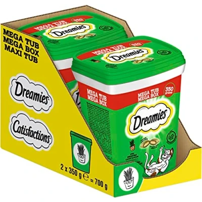 Imagen de Dreamies Catnip Bocadillos para Gatos con Menta, Bolsas crujientes Relleno Delicado, 2 x 350 g