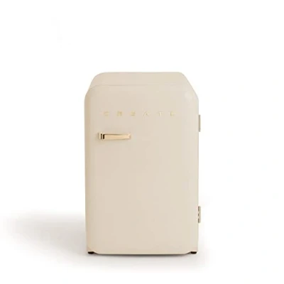 Imagen de CREATE / RETRO FRIDGE 83.5 GOLD/Frigorífico blanco roto maneta oro 98W, bajo consumo, 2 estantes, regulador temperatura, botellero, 56x54x84cm