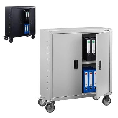 Imagen de Arebos Archivador Armario de Oficina Almacenamiento Suministros 4 estantes Altura Ajustable 90 x 40 cm Acero