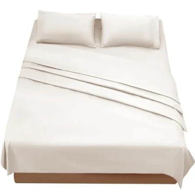 Imagen de FARFALLAROSSA Sabanas Cama 180 Juego Sábanas 4 Piezas Bajera Ajustable Encimera 2 Funda de Almohada 50x80 (Cama 180x190/200 cm, Beige)